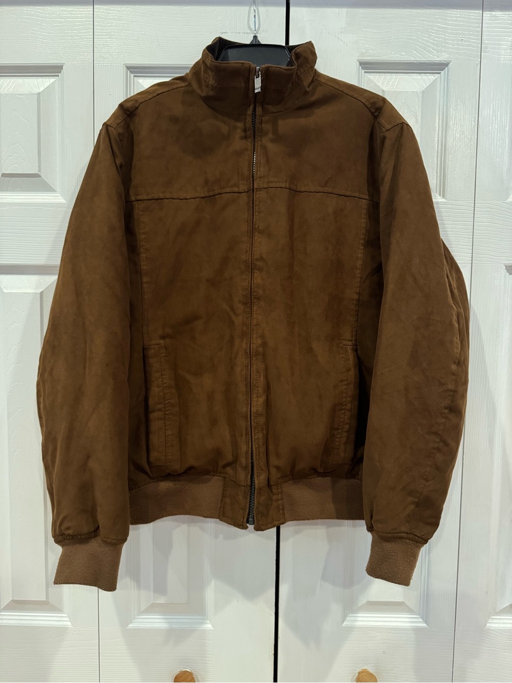 Weatherproof Men's Brown Microsuede Stand Collar Bomber Jacket